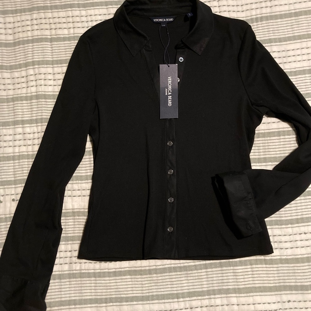 Veronica Beard Black Button-Front Long Sleeve Shirt